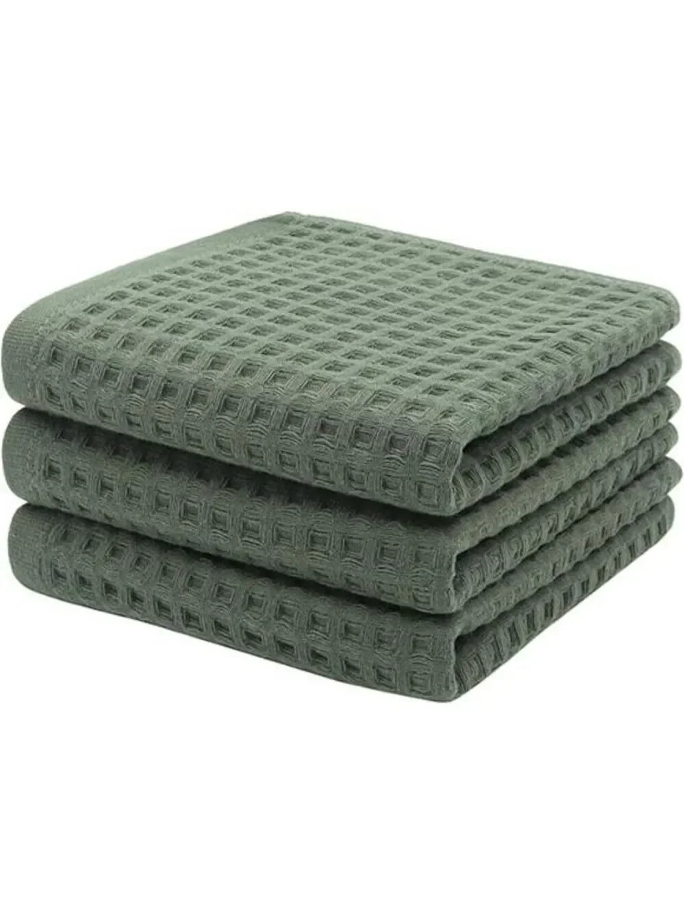 Olive Green Cotton Waffle Hand Towels 3 Pack Quick Dry Absorbent Bathroom Kitche